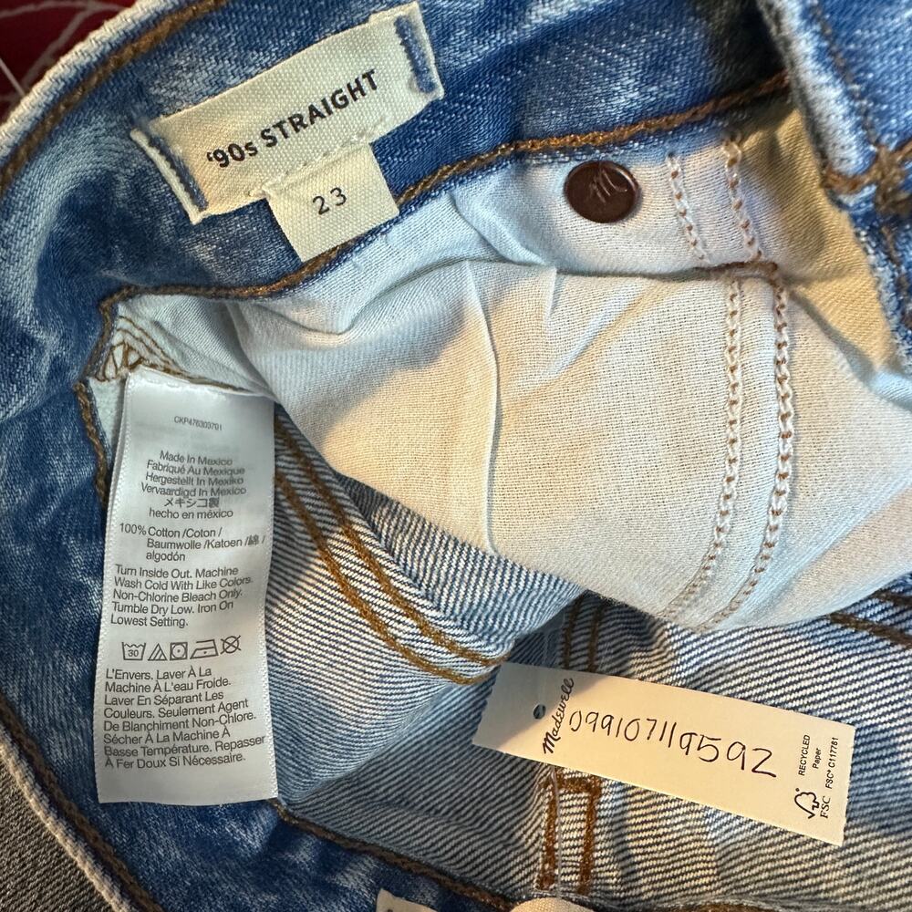 madewell the '90s straight jean mercer wash blue nm190 women size 23 - Picture 6 of 6